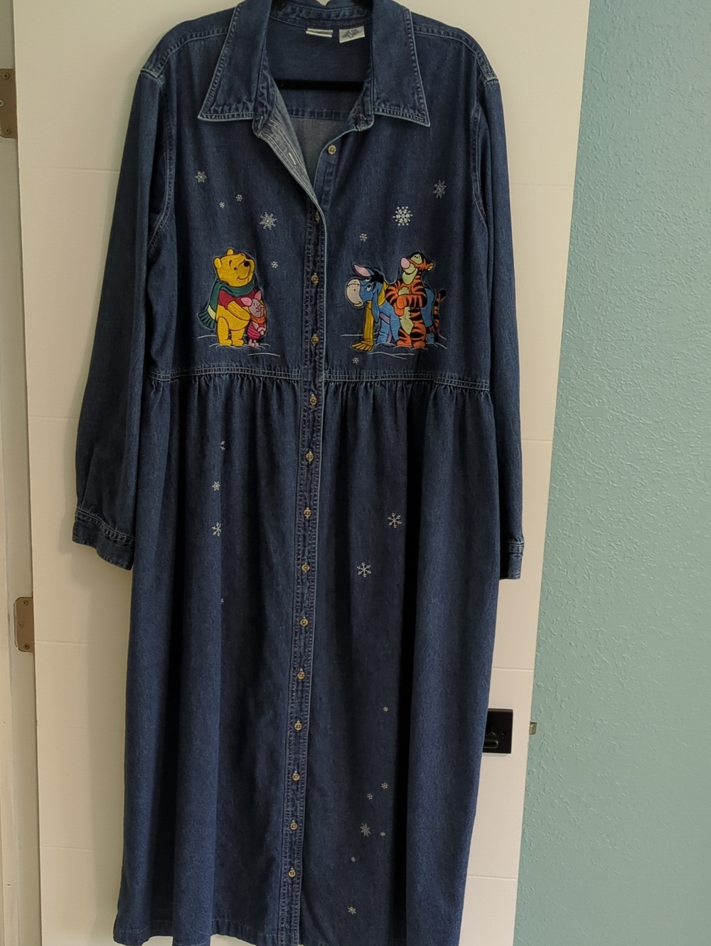 Denim Winnie Pooh Vintage Disney Midi Dress Long Sleeve Sz 3X